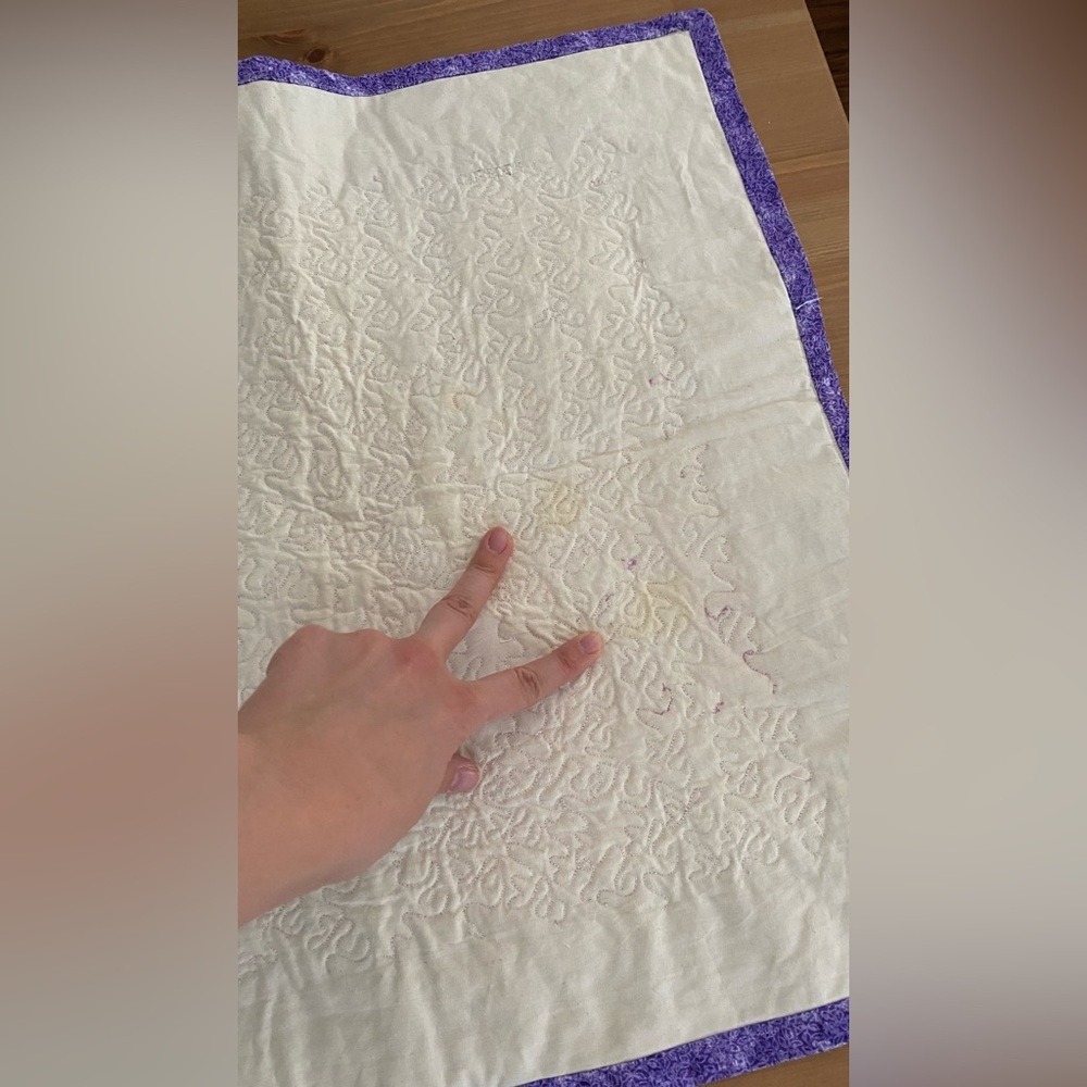Quilted Handmade Table Runner Wildflower Pattern Beige Purple Green 41.5" X 21" - Picture 11 of 16